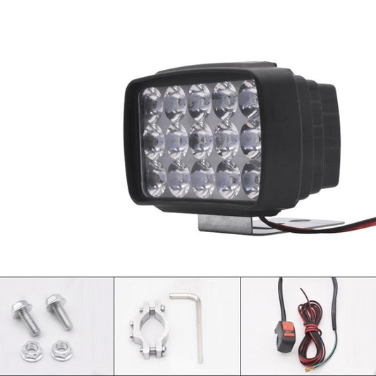 15W Motorcycle LED Headlight With Screws + Pipe Clamps + Switch + 2m Extension Cord