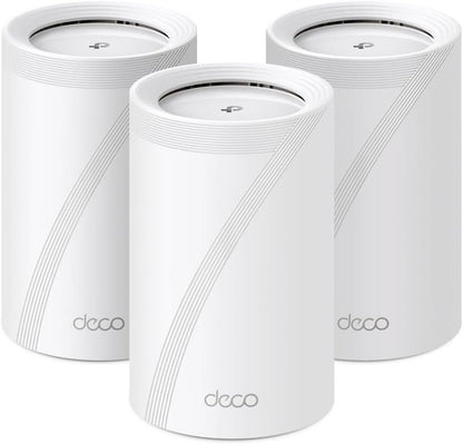 TP-Link Tri-Band WiFi 7 BE10000 Whole Home Mesh System (Deco BE63) | 6-Stream 10 Gbps | 4 × 2.5G Ports Wired Backhaul, 4× Smart Internal Antennas | VPN, AI-Roaming, MU-MIMO, HomeShield (3-Pack)