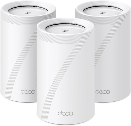 TP-Link Tri-Band WiFi 7 BE10000 Whole Home Mesh System (Deco BE63) | 6-Stream 10 Gbps | 4 × 2.5G Ports Wired Backhaul, 4× Smart Internal Antennas | VPN, AI-Roaming, MU-MIMO, HomeShield (3-Pack)