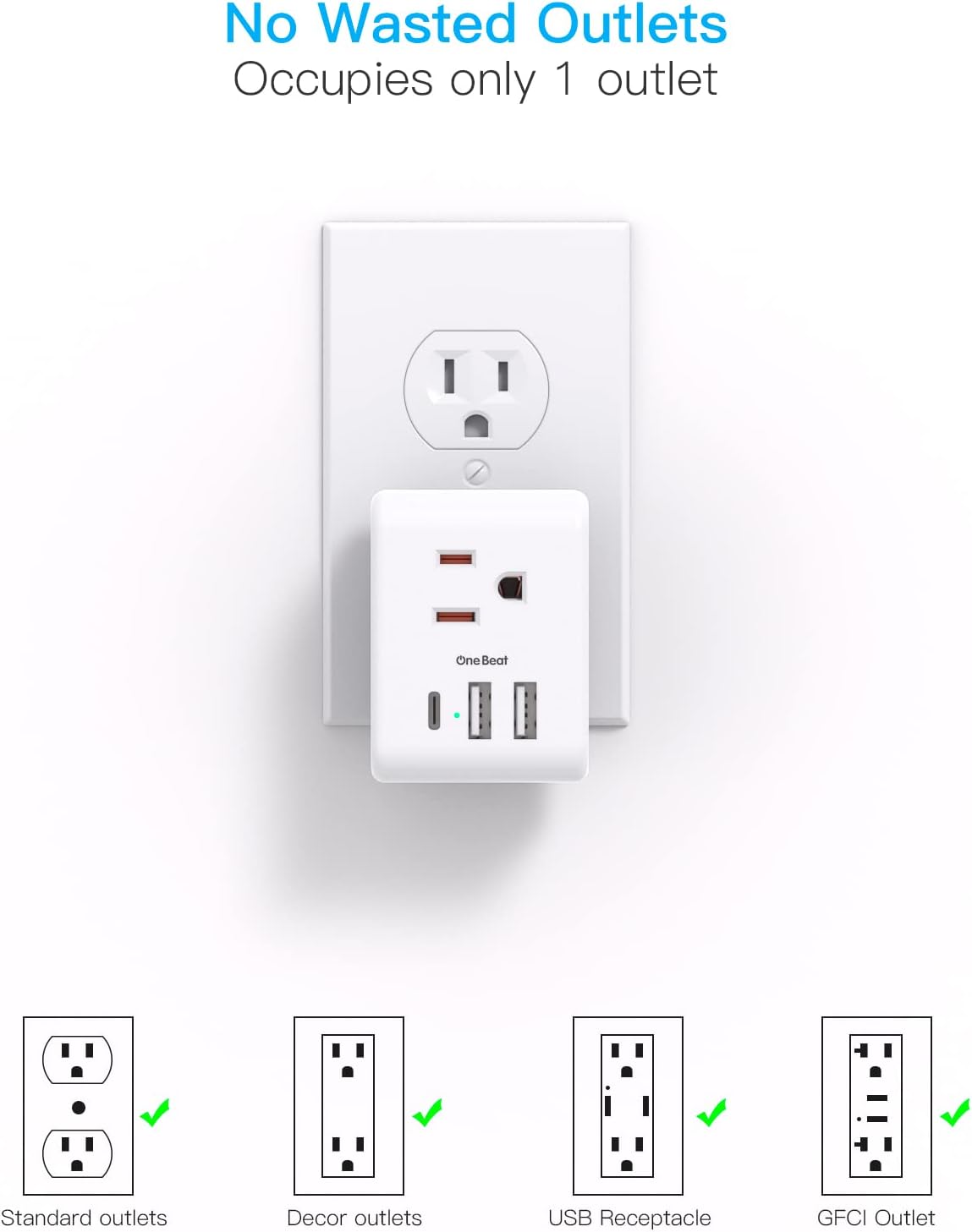 Multi Plug Outlet Extender, Power Strip Non Surge Protector Electric Outlet Splitter with 3 USB Wall Charger (1 USB C), Multiple Outlet Expander for Cruise,...