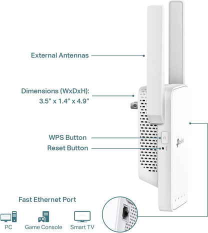 TP-Link AC1200 WiFi Extender, 2024 Wirecutter Best WiFi Extender, 1.2Gbps home signal booster, Dual Band 5GHz/2.4GHz, Covers Up to 1500 Sq.ft and 30 Devices ,support Onemesh, One Ethernet Port (RE315)