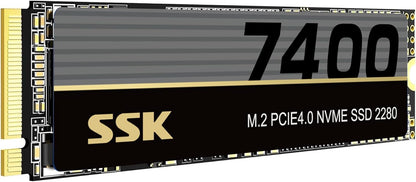 SSK M.2 NVMe SSD 2TB, PCIe Gen 4.0 x4 M.2 2280 SSD Up to 7400MB/s, NVMe 2.0 SSD Card Internal Gaming SSD Solid State Drives Support DRAM-Less Low Power Consumption, Trim, Graphene Heatsink Included