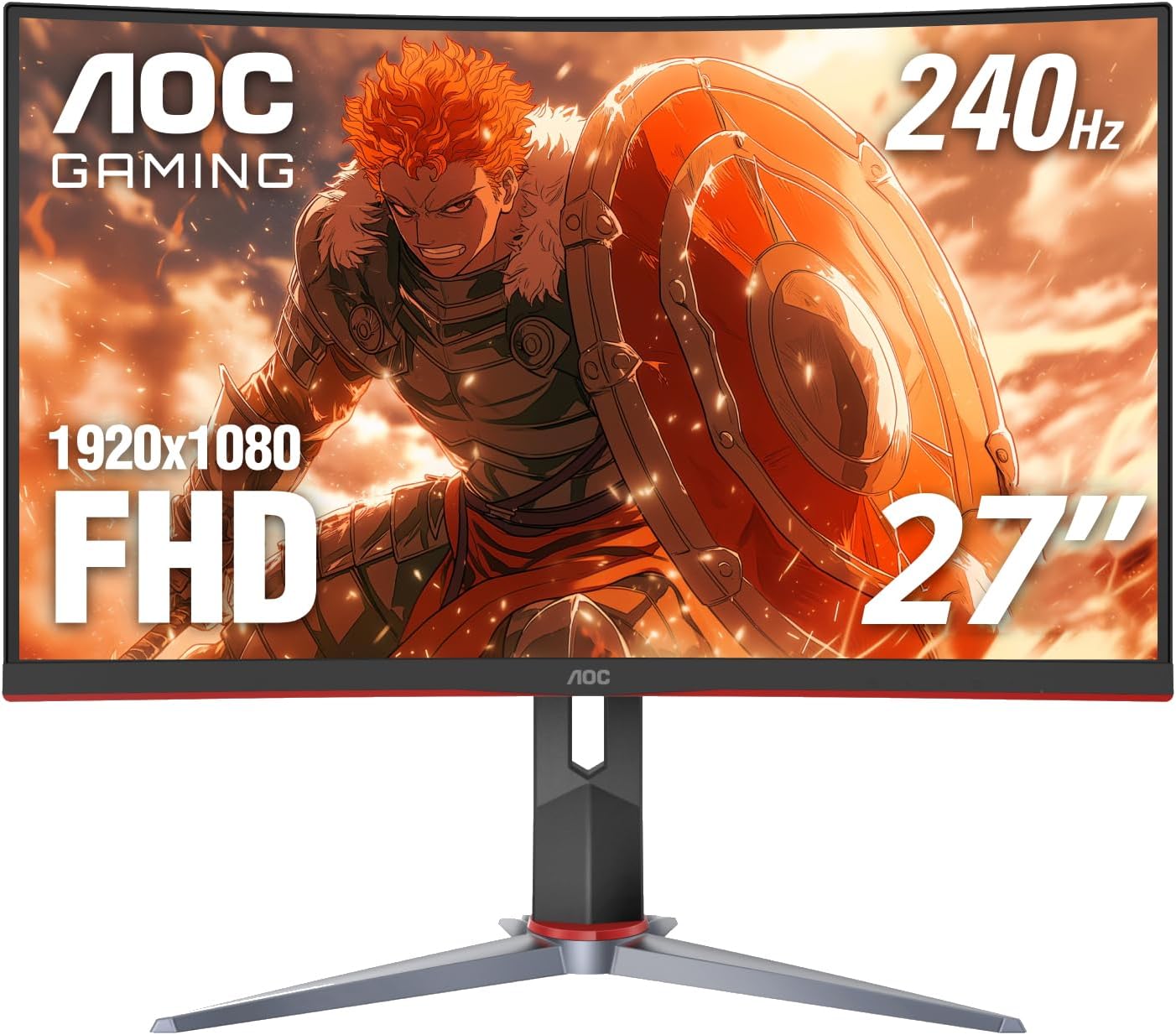 AOC C27G2Z 27" Curved Frameless Ultra-Fast Gaming Monitor, FHD 1080p, 0.5ms 240Hz, FreeSync, 2x HDMI 2.0, 1x Display Port, Height Adjustable, Xbox PS5 Switch Ready, 3-Year Zero-Bright-Dot