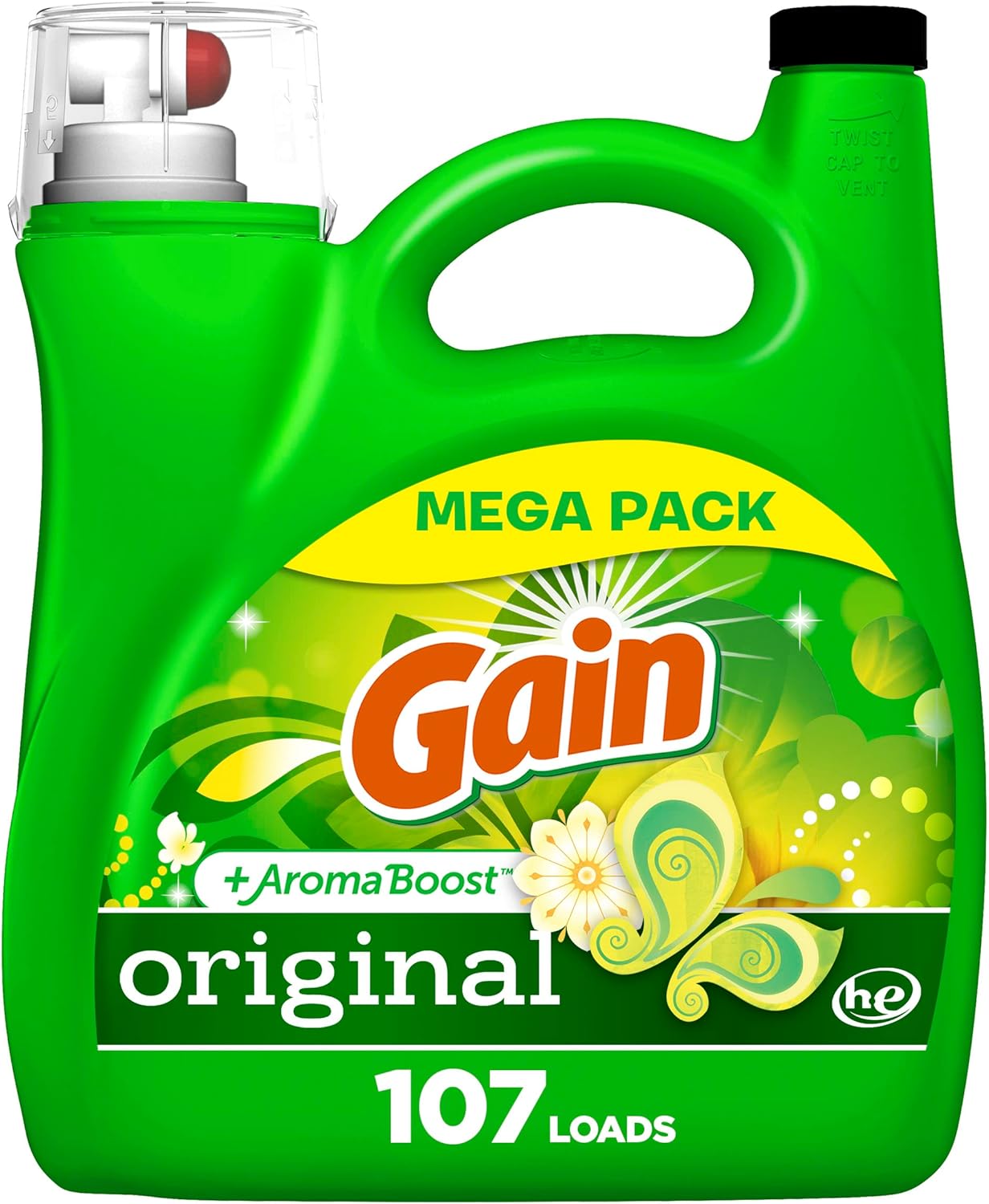 Gain + Aroma Boost Laundry Detergent Liquid, Original Scent, 107 Loads, 154 fl oz, HE Compatible Laundry Soap with Febreze and Oxi