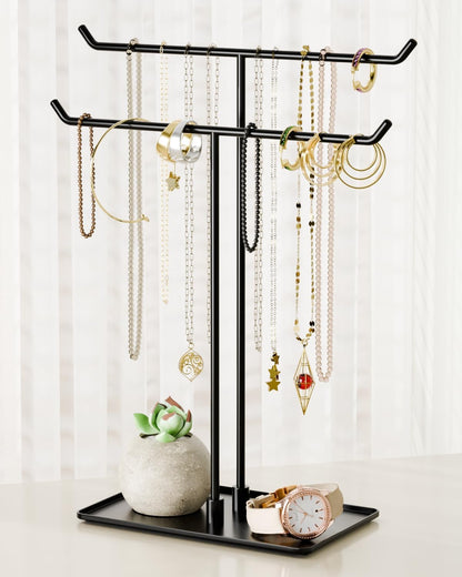 Necklace Stand Aesthetic Necklace Holder: Black Metal Necklace Organizer for Home Decor