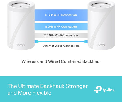 TP-Link Tri-Band WiFi 7 BE10000 Whole Home Mesh System (Deco BE63) | 6-Stream 10 Gbps | 4 × 2.5G Ports Wired Backhaul, 4× Smart Internal Antennas | VPN, AI-Roaming, MU-MIMO, HomeShield (3-Pack)